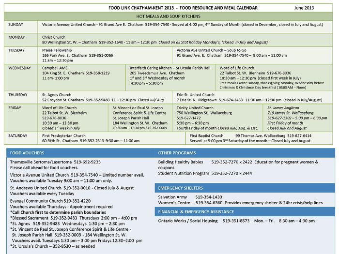 Food calendar updated The Chatham Voice