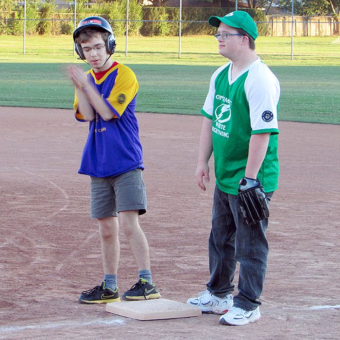 Tyler Vilaranda and Tyler Jewkes enjoy the roar of the crowd at the recent Challenger ball game in Chatham.