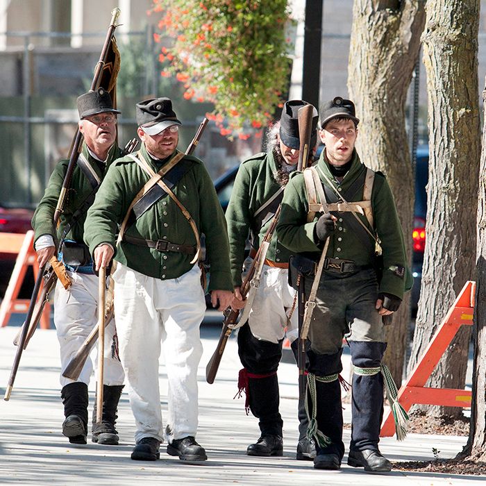 Marchers – volunteers and staff from Fort Malden National Historic Site – arrive in Chatham in the afternoon of Oct. 2 after walking from Tilbury in the morning. The Caldwell's Western Rangers started their historical walk earlier this week, re-enacting the 1812 retreat from Fort Amherstburg to the site of the Battle of The Thames on Oct. 4.