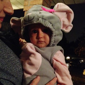 Glada, 3 months, was proudly the elephant in the room Halloween night.