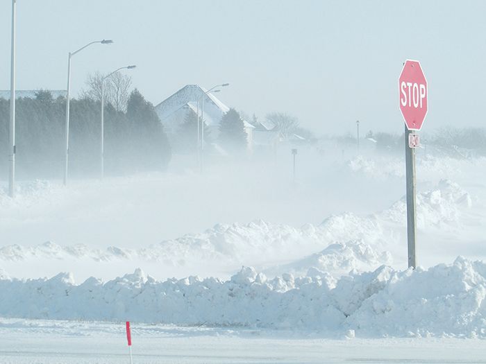 Blowing snow obscures a view of the Lacroix Street extension Jan. 7 just south of Gregory Drive in Chatham.