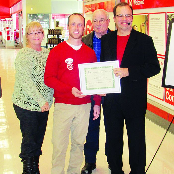 From left, Chatham Coun. Marjorie Crew, Target Chatham manager Mike Williamson, and Chatham-Kent Accessibility Advisory Committee members Frank VanOirschot and Ralph Roels.