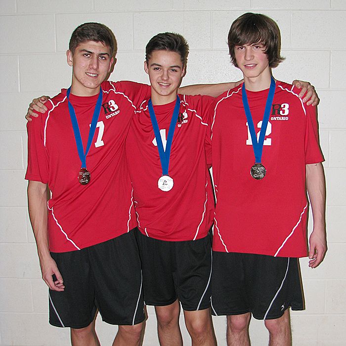 From left, Pierce Johnson, Dawson Gehl and Trevor Everitt, members of the U-16 Chatham Ballhawks, won silver as part of the Region 3 West team that took part in the recent Ontario Winter Games.