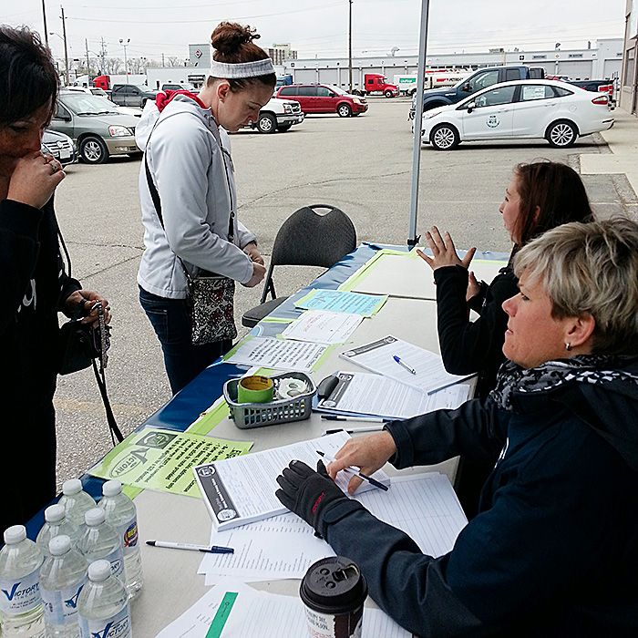 Test drivers sign up with the Drive 4UR Community with Victory Ford on Saturday at the Relay For Life Stuff Sale.