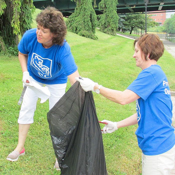 Bernadette Johnston and Kim Wilson were two of the many Royal Bank King Street branch staff that spent June 12 cleaning the downtown Thames River bank. The initiative is part of RBC’s Blue Water Project that has pledged $38 million to promote water quality worldwide since 2007.