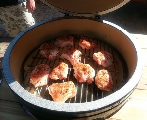 Chicken thighs. The 18-inch grill holds a lot of meat!