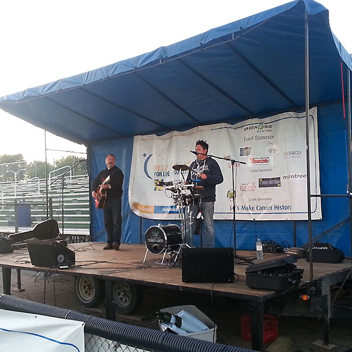 Toast and Jam revs up the crowd as the sun comes up on Relay For Life Saturday.
