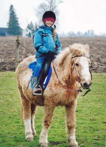 Esther Thomson atop Sandy.