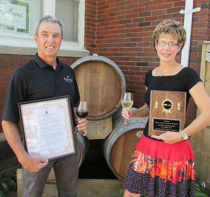 Mike and Susan Korpan, owners of Early Acres Estate Winery, are proud to see their business named feature industry of the month by the Chatham-Kent Chamber of Commerce. The winery has been open on Pioneer Line for two-plus years.