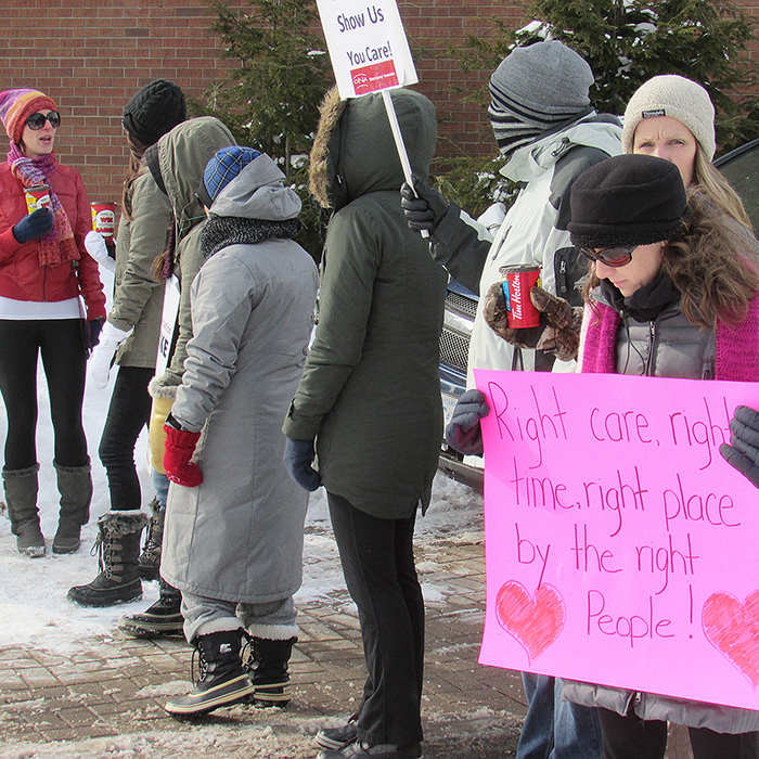 More than 50 Ontario Nurses Association members and supporters from Chatham-Kent, Windsor and Sarnia held a demonstration outside the Civic Centre Friday afternoon to protest stalled contract talks with the Community Care Access Centres across Ontario.