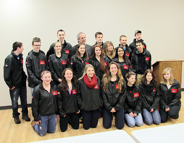Mayor Randy Hope, centre, met with the 20 local Grade 11 students March 3, who headed out two days later to spend three weeks in Central America with the YMCA’s Project Guatemala.