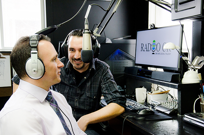 Jamie Rainbird and Florin Marksteiner take a break during recording a local show for Radio CK, an online station which begins broadcasting April 1.