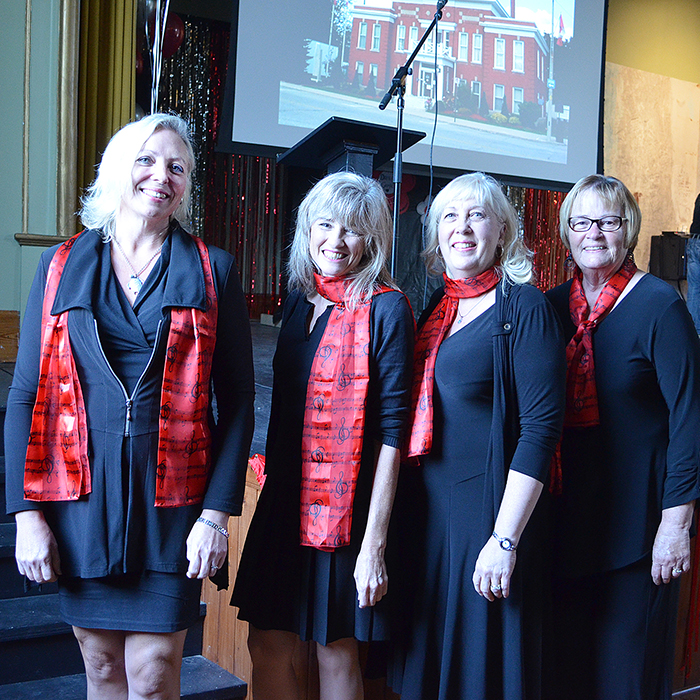 One of the groups performing at the Bothwell Town Hall Centennial was Dulce Jubilo formed in 2004. consisting of Jennifer Lee of London, Lawrene Denkers of Florence, Heather Morwood of Aberfeldy, and Shirley Sewell of Florence.