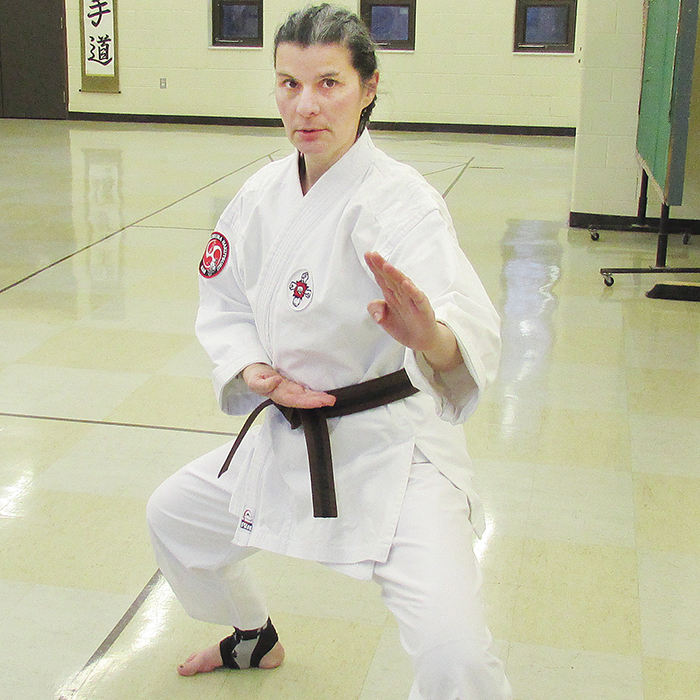 Patricia Wright strikes a pose during training as she prepares for the National Karate Championships this week in Vancouver.