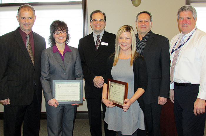 The Chatham-Kent Accessibility Advisory Committee (ACC) handed out its awards to businesses and individuals who take time to make the community more inclusive. Left to right are Dan and Anne Houle, whose Alexander Houle Funeral Home won an award, Ralph Roels, chair of the AAC, Melissa Fernandes of UCC who won the advocacy award, C-K councillor Bob Myers and UCC principal Ray Power.