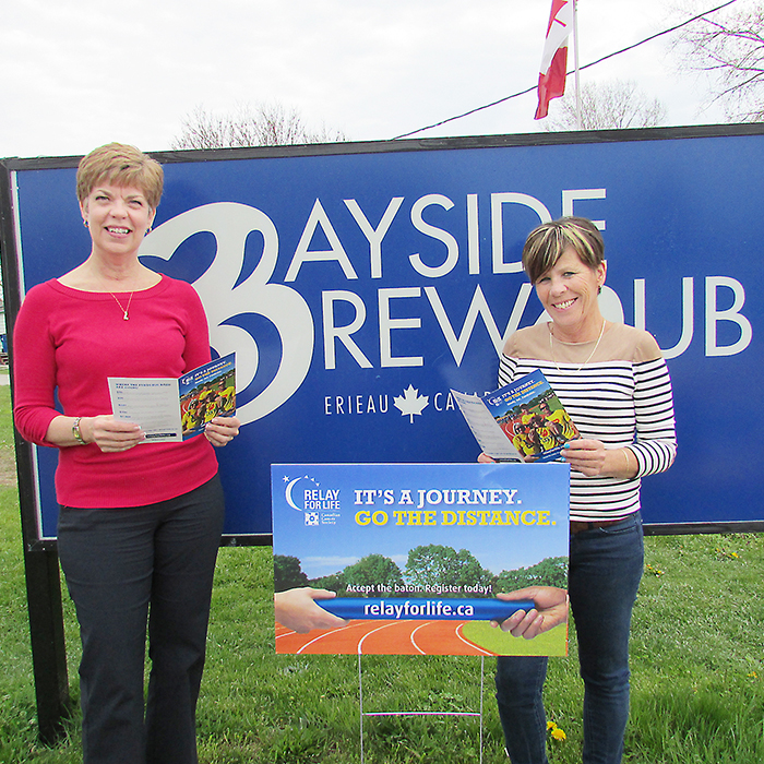 Breast cancer survivors Janet Ridgers and Kristy Shillington encourage people to take part in the June 11 Chatham-Kent Relay for Life event at the athletic field and track at Chatham-Kent Secondary School. For more information, contact the Chatham-Kent office of the Canadian Cancer Society at 519-352-0321, or chathamkent@ontario.cancer.ca