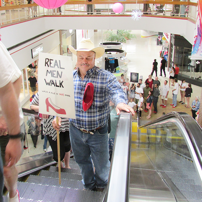 Steve Gotts was one of nearly 70 walkers to participate in the Chatham-Kent Women’s Centre’s seventh annual Walk a Mile in Her Shoes event held Sunday at the Downtown Chatham Centre. The event highlighted the issue of violence against women and also raised nearly $25,000 to help fund the various programs the centre operates.