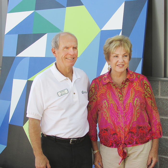  LTVCA general manager Don Pearson and vice-chair Linda McKinlay are seen next to one of the barn quilt displays that will be located at the Authority’s Thames Street office.