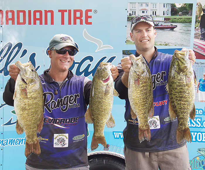 Dave Demers (left) and Chris Sherman took home the top prize at this year’s Canadian Tire Mitchell’s Bay Open bass tournament. More than 40 teams spent two days fishing and caught more than 1,000 pounds of bass which were released back into the bay.