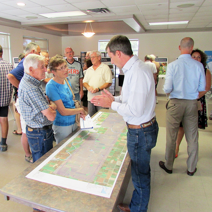 Officials from Boralex and Aecom Consulting held a public input meeting to discuss plans for the Otter Creek Wind Farm north of Wallaceburg. Approximately 100 people attended the session.