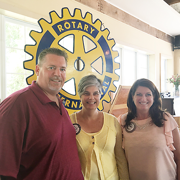 The Chatham Voice's Bruce Corcoran, left, recently spoke to the Chatham Rotary Club about the newspaper's three years of operation.  With him are Rotarians Tania Sharpe and Darlene Smith, who also works at The Voice.