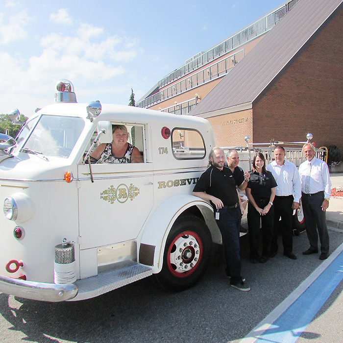 The fifth annual edition of Chatham-Kent FireFest is ready to go, Sept. 17 and 18. This year’s event promises to be the biggest yet with as many as 100 vehicles expected and a day and a half of activities planned. Here, organizers stop for a photo with a white 1947 fire truck from Roseville, Michigan. Left to right are Ingrid Dieleman of IMaze, Fraser McNaught of TekSavvy, FireFest chairman Brent DeNure, Chatham-Kent Fire Service public educator Whitney Burk, committee member Keith Chinnery and Mayor Randy Hope.