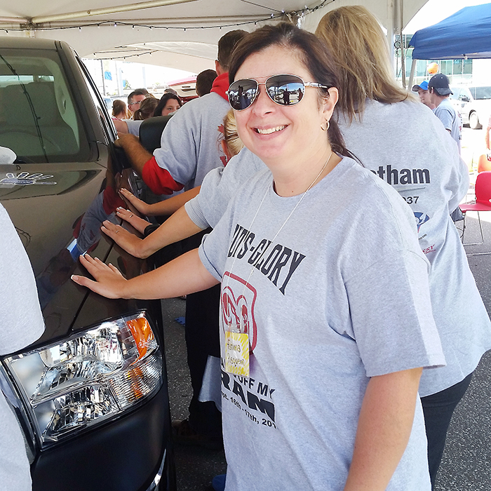 The Chatham Voice’s Fatima Pisquem is all smiles in the early stages of Chatham Chrysler’s Hands Off event on the weekend. Pisquem finished 10th in the battle for a one-year lease on a 2016 Ram 1500 Crew Cab 4x4.