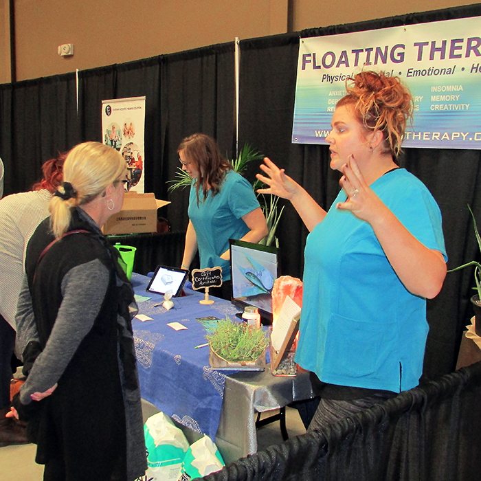 Cortney Maynard of Floating Therapy talks with Sheila Blondia about the benefits of a session in one of the company’s sensory deprivation tanks. The business was one of 82 that set up a display as part of the Chatham-Kent Home & Leisure Show on the weekend.