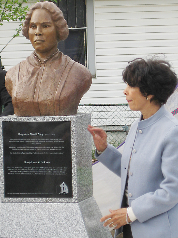 Artis Shreve Lane, shown here unveiling her bust of Mary Ann Shadd Cary in Chatham’s BME Freedom Park.
