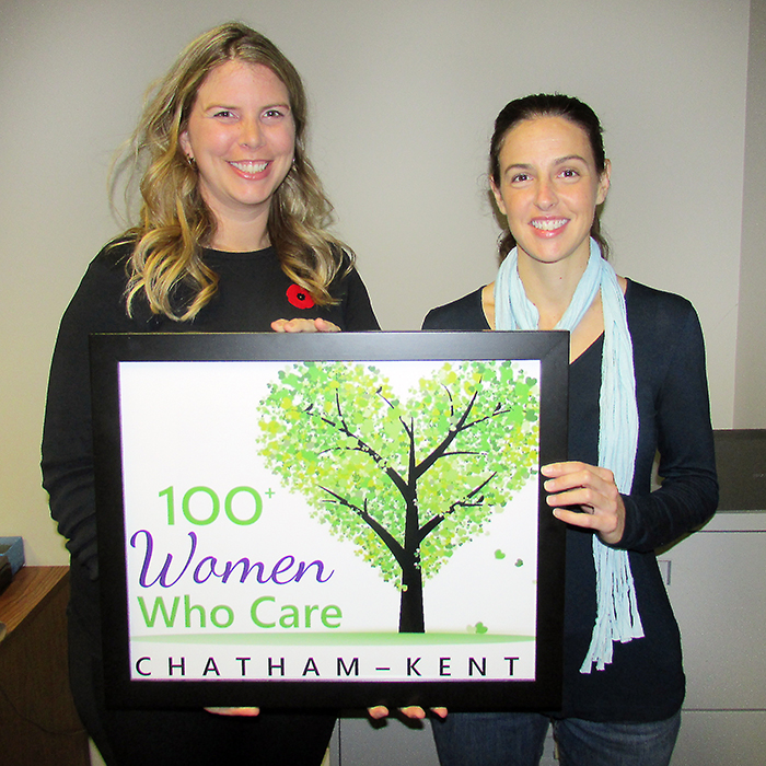 Quinn Lassaline, left, and Rachel Raspburg are the founders of the 100 Women Who Care C-K organization. The organization’s theme is simple: 100 women, one hour, $10,000.