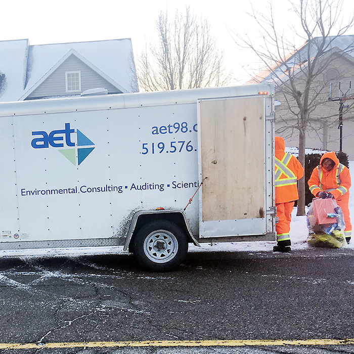 AET personnel collect trash and recycling as part of a four-season study of waste disposal habits in Chatham-Kent.