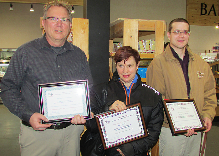 Charlie Huls of The Dutch Market; Sara Ebare, wife of Sid Ebare; and Ryan VanPraet were honoured recently for their service and advocacy to people of all abilities in Chatham-Kent.