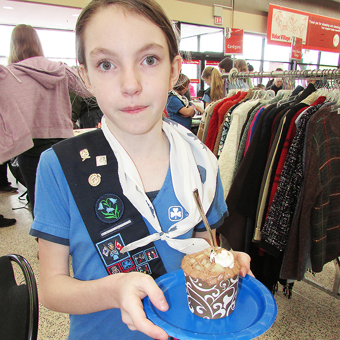 Girl Guide Paige Aitken, 11, was the second place winner in the Cupcake Day challenge at Value Village on Saturday. The event, through the sale of homemade cupcakes, raises money for local charity. This year is Aitken’s third entry in the challenge.