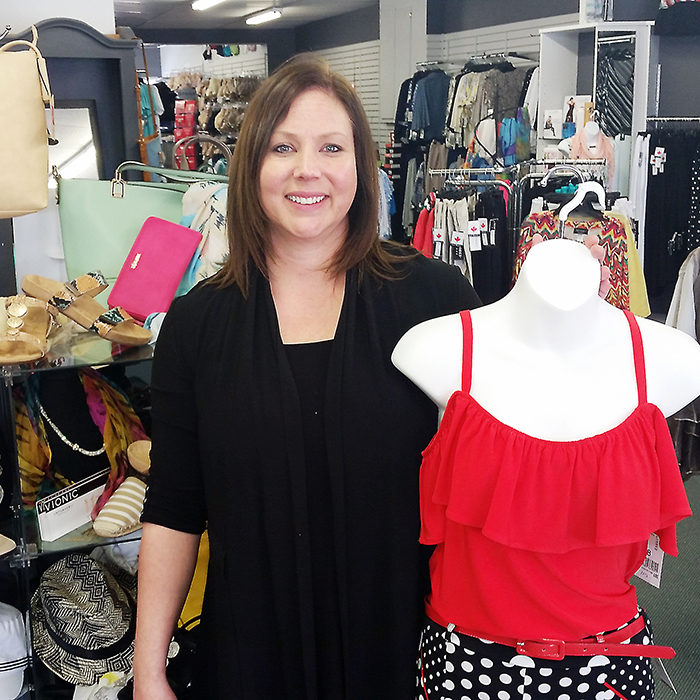 Jackie Lambkin of Serena’s Ladies Wear in Blenheim shows off some of her spring apparel. Serena’s is one of the local ladies’ boutiques taking part in two fashion and fundraising events in April, put on by Patricia M. Productions.