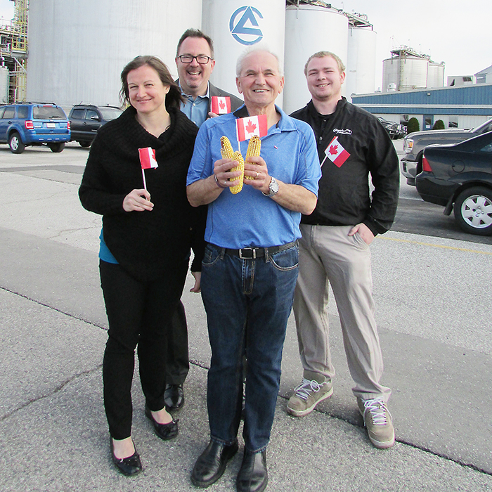 From left, Stephanie Bourdeau, assistant plant manager at Greenfield Specialty Alcohols; Darrin Canniff, Chatham councillor; Angelo Ligori, plant manager at Greenfield; and Chris Glassford of the Chatham Canada Day committee celebrate Monday’s announcement that Greenfield will sponsor this year’s Canada Day fireworks. The show will take place June 30 at St. Clair College, and kicks off celebrations of Canada’s 150th birthday.