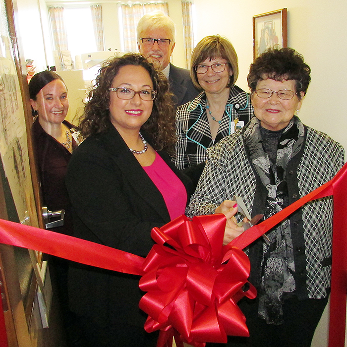 From left, Nicole Drew, speech language pathologist; Dr. Nadine Yammine, laryngologist; Rick Nicholls, C-K Essex MPP; Lori Marshall, CKHA CEO; and Eunice DeWal-Segee, patient, celebrating the official opening of the Chatham-Kent Health Alliance’s Dysphagia and FEES (flexible endoscopic evaluation of swallowing) services suite at the Chatham Campus on Friday.