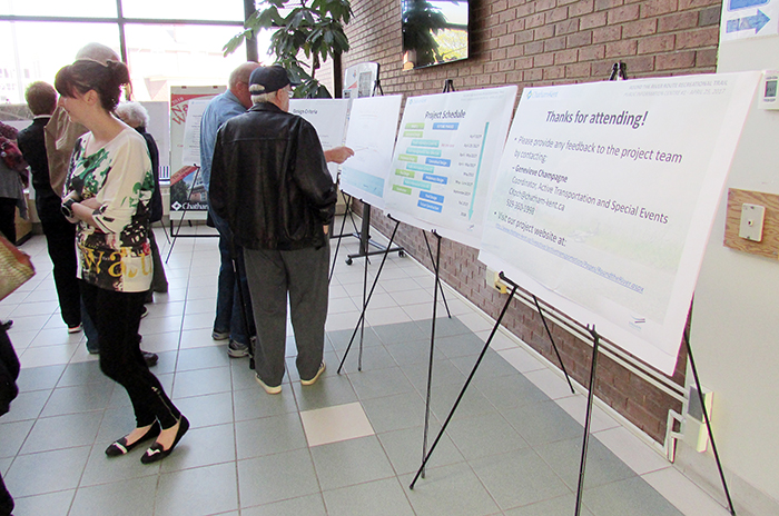 People with questions about the river trail project on Grand River Line flocked to the first public open house about the project, with more to come as Dillon Consulting gathers information to take back to council.