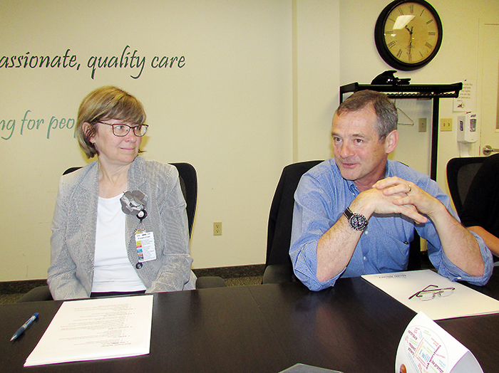 Chatham-Kent Health Alliance CEO and president Lori Marshall and supervisor Rob Devitt discuss the state of the alliance at a recent meeting with local media.